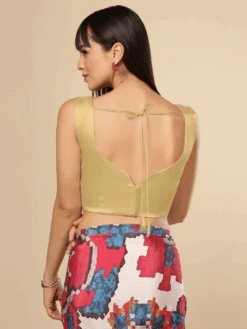 Ilia Sweetheart Neck Gold Satin Comfort Stretch™ Sleeveless Saree Blouse -One Minutesaree Shop OMS BL SSWHT V096 1 Gold B