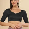 Jules Black Satin Comfort Stretch™ Pentagon Neck Half Sleeve Saree Blouse -One Minutesaree Shop OMS BL SSWHT V097 1Black