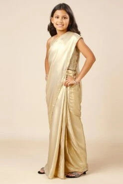 Deva Champagne Gold Silk One Minute Saree For Kids & Tweens 14 Deva Champagne Gold Silk One Minute Saree For Kids & Tweens -One Minutesaree Shop OMS BRIDESMAID03 SRKD 3