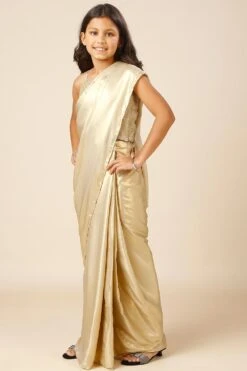 Deva Champagne Gold Silk One Minute Saree For Kids & Tweens 15 Deva Champagne Gold Silk One Minute Saree For Kids & Tweens -One Minutesaree Shop OMS BRIDESMAID03 SRKD 4