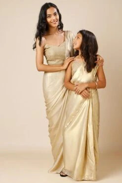 Deva Champagne Gold Silk One Minute Saree For Kids & Tweens 17 Deva Champagne Gold Silk One Minute Saree For Kids & Tweens -One Minutesaree Shop OMS BRIDESMAID03 SRKD 6