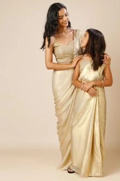 Deva Champagne Gold Silk One Minute Saree For Kids & Tweens 18 Deva Champagne Gold Silk One Minute Saree For Kids & Tweens -One Minutesaree Shop OMS BRIDESMAID03 SRKD 7