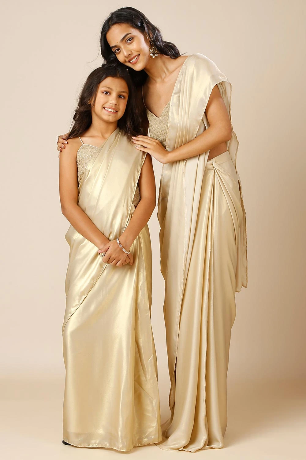 Deva Champagne Gold Silk One Minute Saree For Kids & Tweens 8 Deva Champagne Gold Silk One Minute Saree For Kids & Tweens - Image 8