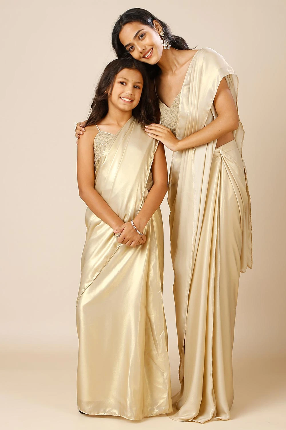 Deva Champagne Gold Silk One Minute Saree For Kids & Tweens 9 Deva Champagne Gold Silk One Minute Saree For Kids & Tweens - Image 9
