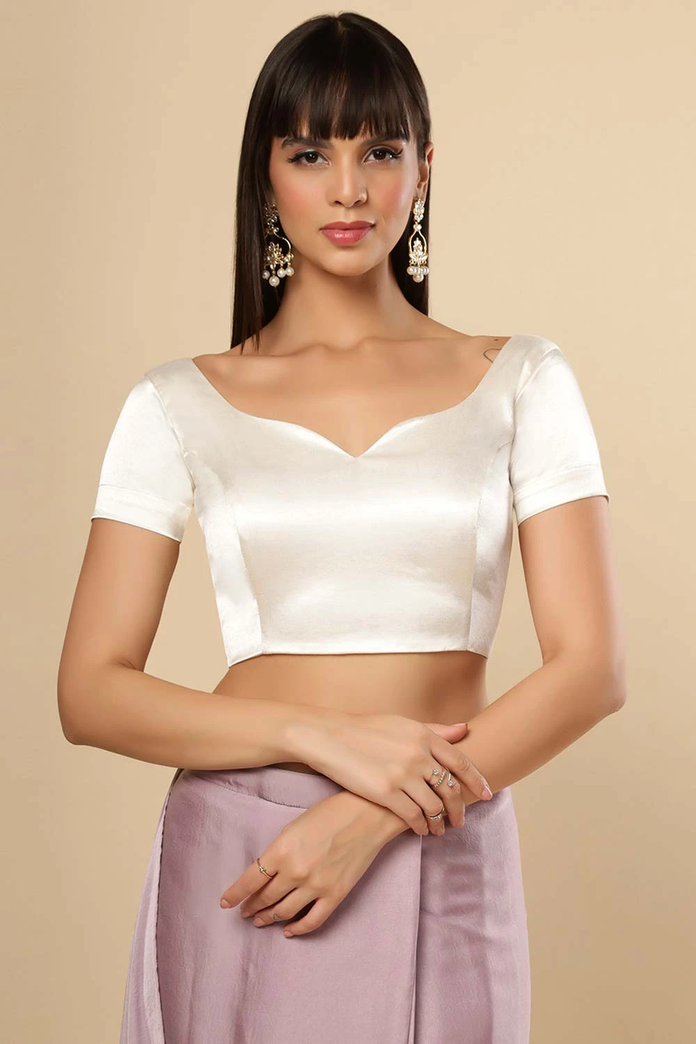 Jenna Off-White Satin Comfort Stretch™ Custom Design Blouse 1 Jenna Off-White Satin Comfort Stretch™ Custom Design Blouse