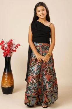 Chiara Stretchable Silk Shoulder Drape Blouse In Black For Kids & Tweens -One Minutesaree Shop OMS KAAZI257003 SKRTKD 1 ba948496 6d99 44e6 b7ac 85b4c7af8c06