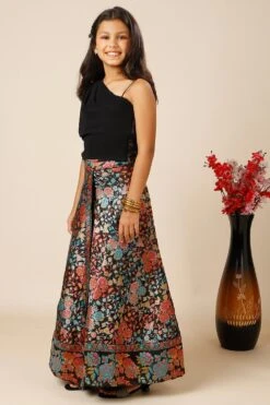 Chiara Stretchable Silk Shoulder Drape Blouse In Black For Kids & Tweens -One Minutesaree Shop OMS KAAZI257003 SKRTKD 3 27c9373d 7d4c 4b36 abb9 8fd1b73cda88