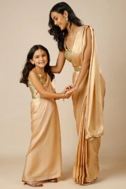 Meera Peach & Gold Shimmer Georgette One Minute Saree With Belt For Kids & Tweens -One Minutesaree Shop OMS MMMEERA PC SRKD 7
