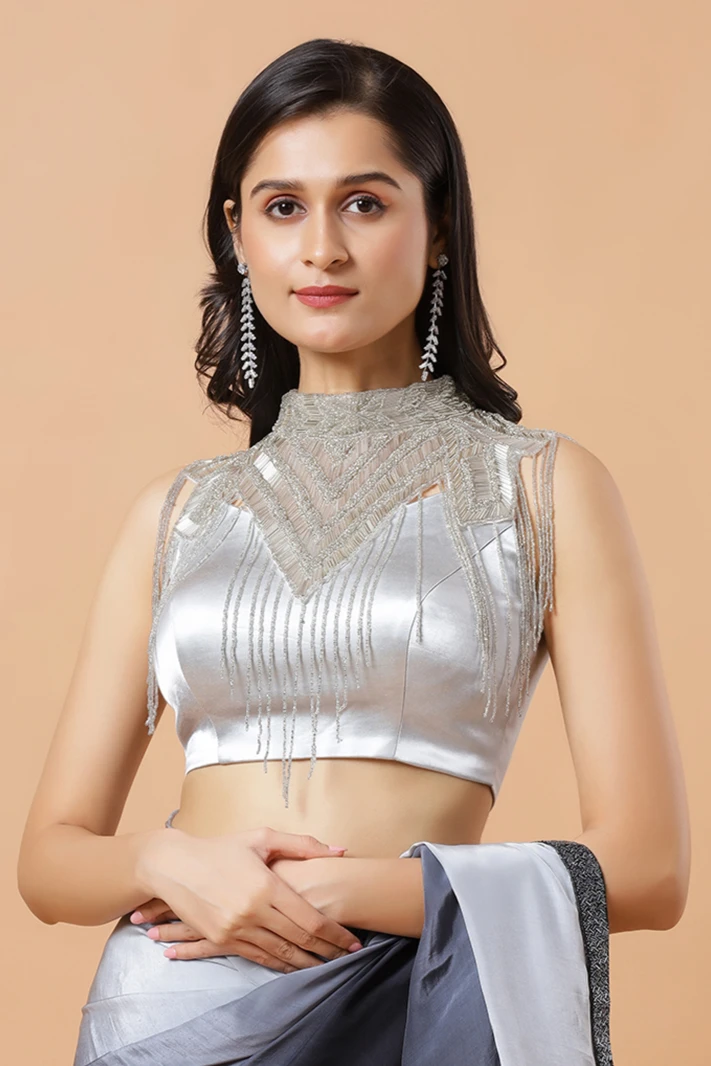 Cora Silver Beaded Handwork Collar Modern Neck Piece 1 Cora Silver Beaded Handwork Collar Modern Neck Piece