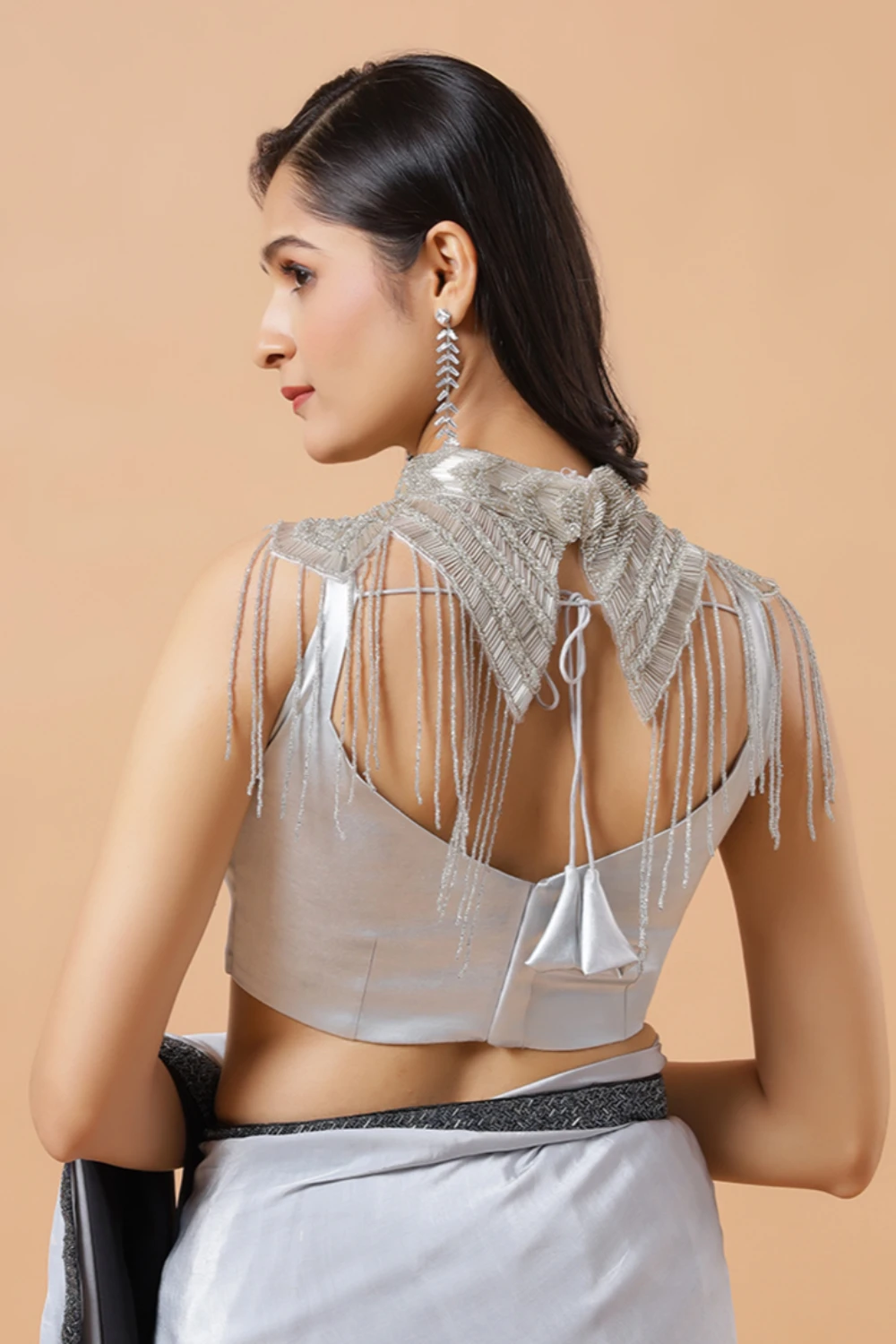 Cora Silver Beaded Handwork Collar Modern Neck Piece 2 Cora Silver Beaded Handwork Collar Modern Neck Piece - Image 2