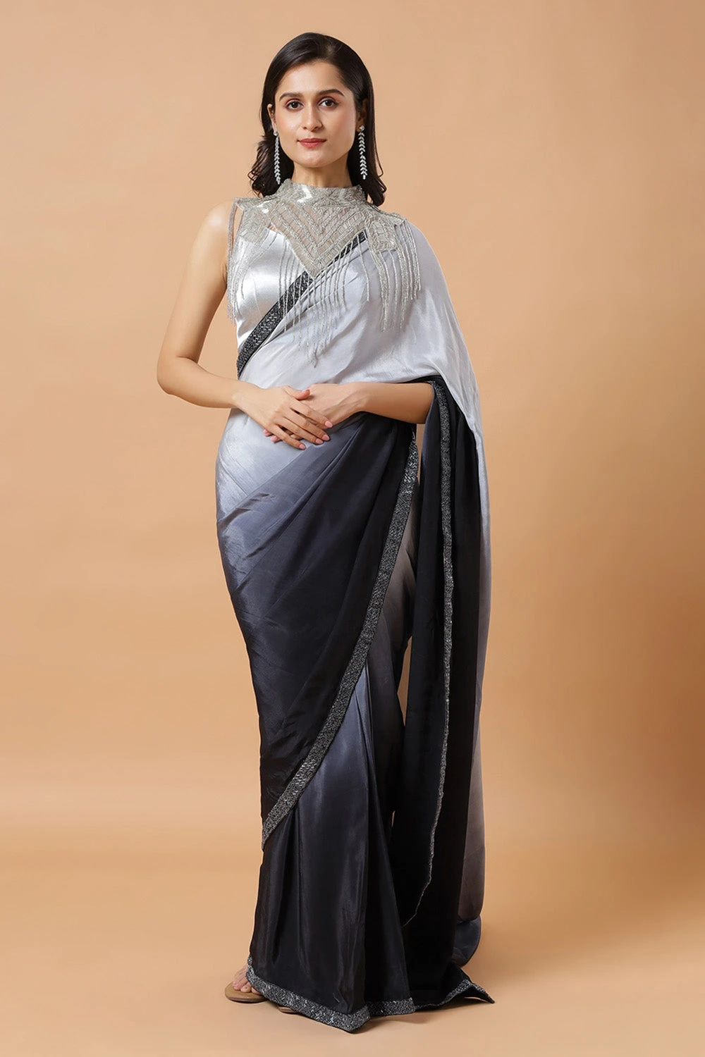 Cora Silver Beaded Handwork Collar Modern Neck Piece 3 Cora Silver Beaded Handwork Collar Modern Neck Piece - Image 3