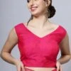 Silia Pink Moss Weave Adjustable Saree Blouse -One Minutesaree Shop OMS SR 301006 6 83c081d8 e493 41aa b937 7c693256ff1e