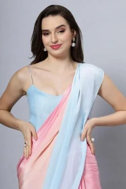 Alia Sky Blue Silk Strappy Saree Blouse -One Minutesaree Shop OMS SR ALIA01 5