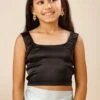 Jules Black Sleeveless Satin Stretch Blouse With Criss Cross Back For Kids & Tweens -One Minutesaree Shop OMS SSBLK 001BLKD 1
