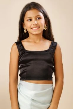 Jules Black Sleeveless Satin Stretch Blouse With Criss Cross Back For Kids & Tweens