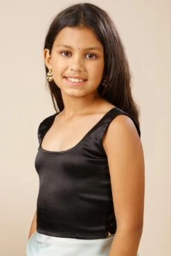 Jules Black Sleeveless Satin Stretch Blouse With Criss Cross Back For Kids & Tweens -One Minutesaree Shop OMS SSBLK 001BLKD 2