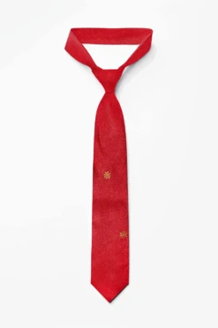 Red Ethnic Gold Motif Silk Sari Tie