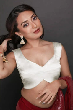 Trina Off-White Satin Comfort Stretchâ„¢ Blouse