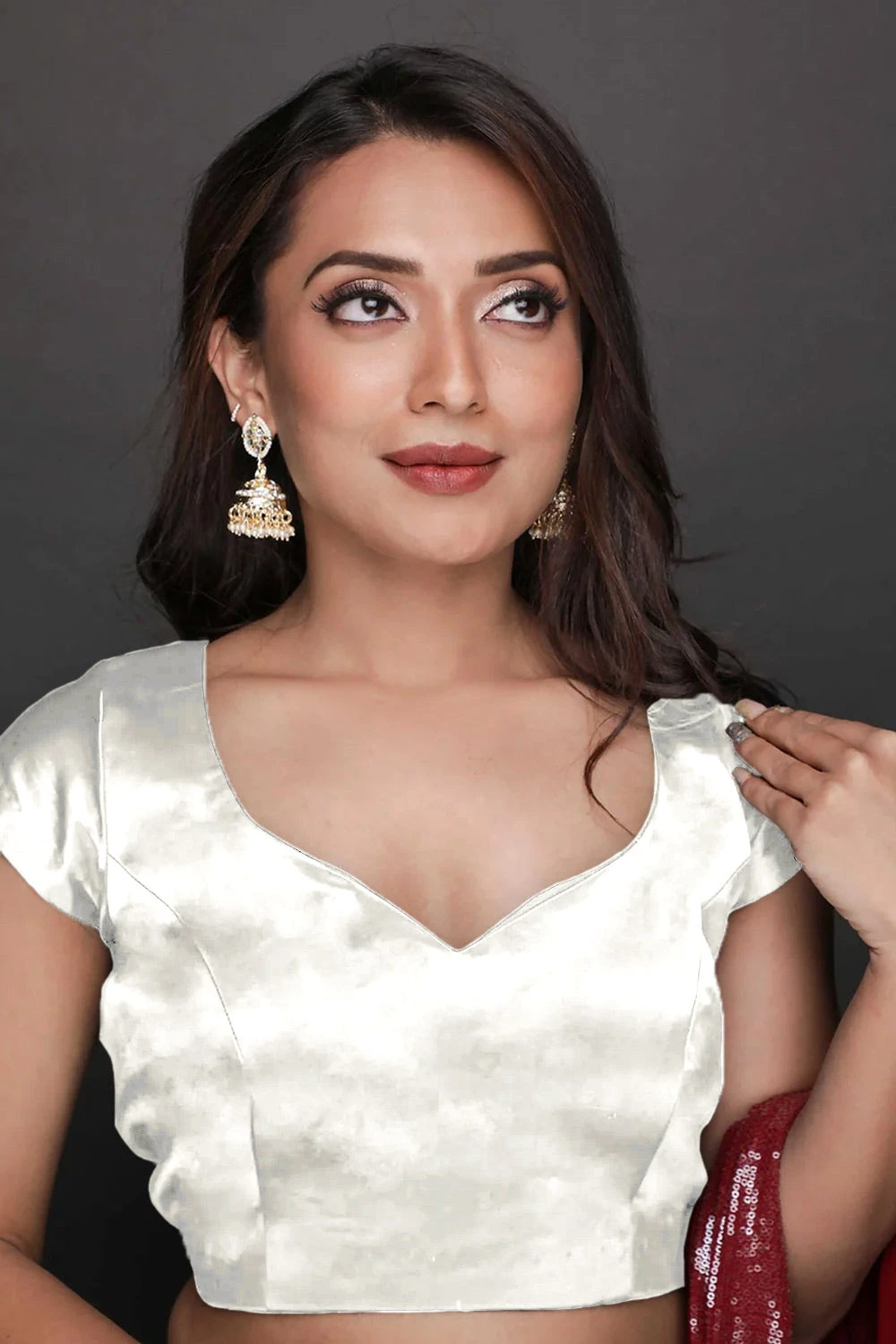 Jenna Off-White Satin Comfort Stretch™ Custom Design Blouse 4 Jenna Off-White Satin Comfort Stretch™ Custom Design Blouse - Image 4