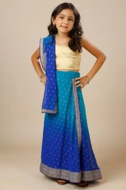 Celia Teal & Blue Georgette Wrap Around Saree Skirt With Dupatta For Kids & Tweens -One Minutesaree Shop RIHANA1004 SKRTKD 2