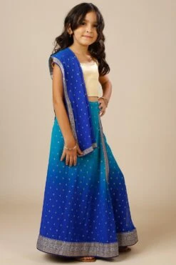 Celia Teal & Blue Georgette Wrap Around Saree Skirt With Dupatta For Kids & Tweens -One Minutesaree Shop RIHANA1004 SKRTKD 3