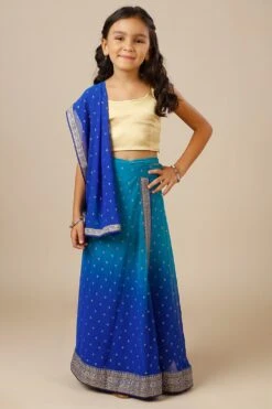 Celia Teal & Blue Georgette Wrap Around Saree Skirt With Dupatta For Kids & Tweens -One Minutesaree Shop RIHANA1004 SKRTKD 4
