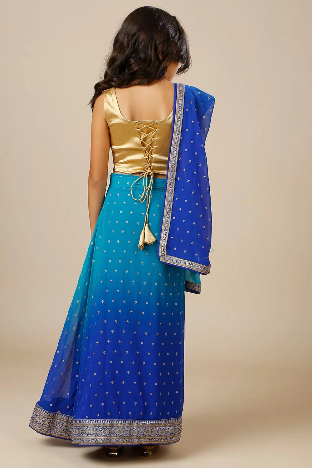 Jules Satin Stretch Criss-Cross Tie Back Blouse In Gold For Kids And Tweens 2 Jules Satin Stretch Criss-Cross Tie Back Blouse In Gold For Kids And Tweens - Image 2