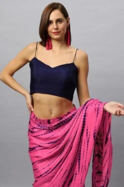 Skye Navy Cotton Silk Spaghetti Strap Blouse