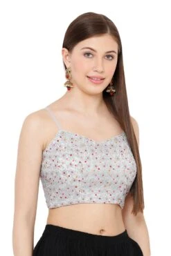 Charin Grey Net Embroidered Strappy Sleeveless Blouse -One Minutesaree Shop SSB2848 2