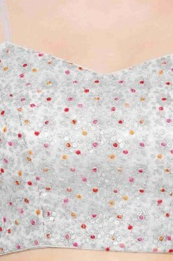 Charin Grey Net Embroidered Strappy Sleeveless Blouse -One Minutesaree Shop SSB2848 4