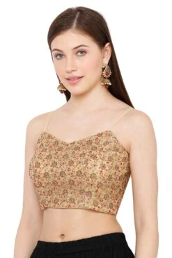 Charin Beige Net Embroidered Strappy Sleeveless Blouse -One Minutesaree Shop SSB2849 2