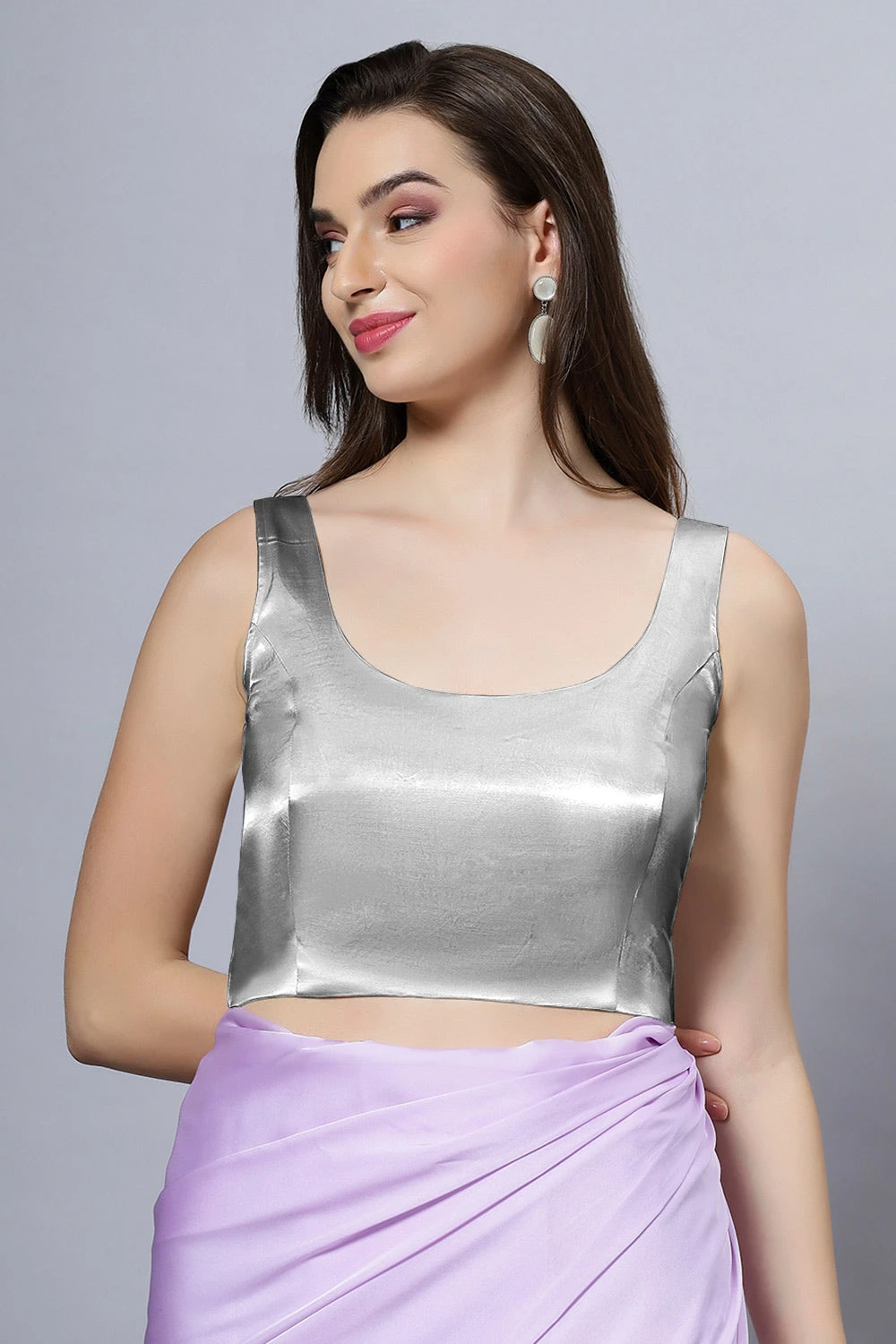 Reema Silver Satin Comfort Stretch™ Deep U Adjustable Tie Back Blouse