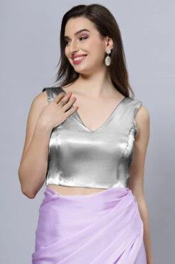 Ana Silver Satin Comfort Stretchâ„¢ Deep V Sleeveless Blouse With Bow