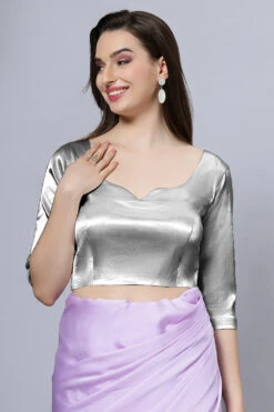 Tula Silver Satin Comfort Stretchâ„¢ Sweetheart Neck Elbow Sleeve Blouse