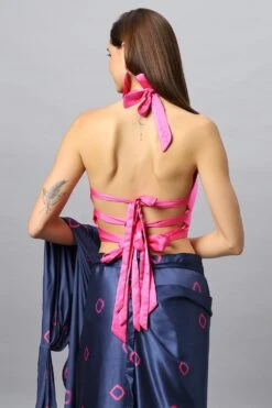 Yara Pink Satin Silk V-Neck Tie Back Halter 3 Yara Pink Satin Silk V-Neck Tie Back Halter -One Minutesaree Shop YARAOMSSS003RPLOOK6NAVY 6