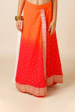 Celia Pink & Orange Georgette Wrap Around Saree Skirt For Kids & Tweens